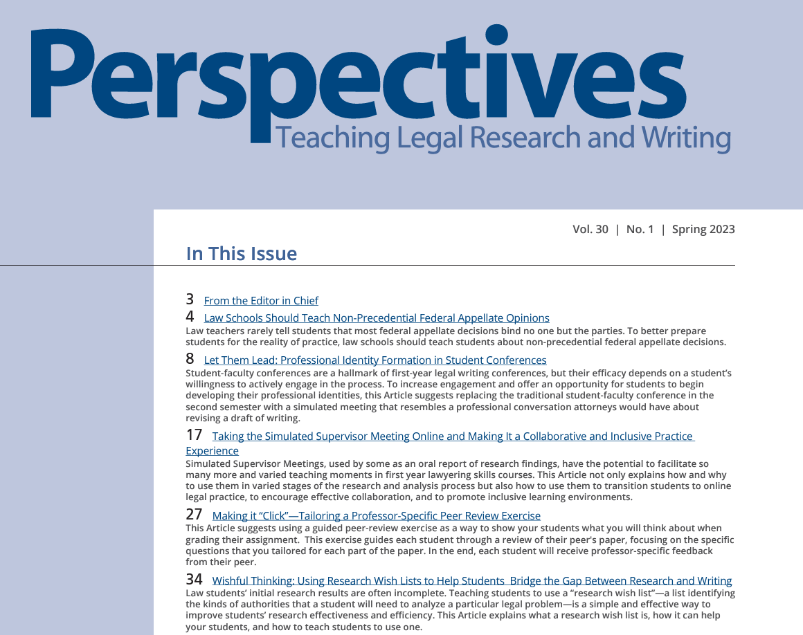 Screenshot of the latest volume of Perspectives