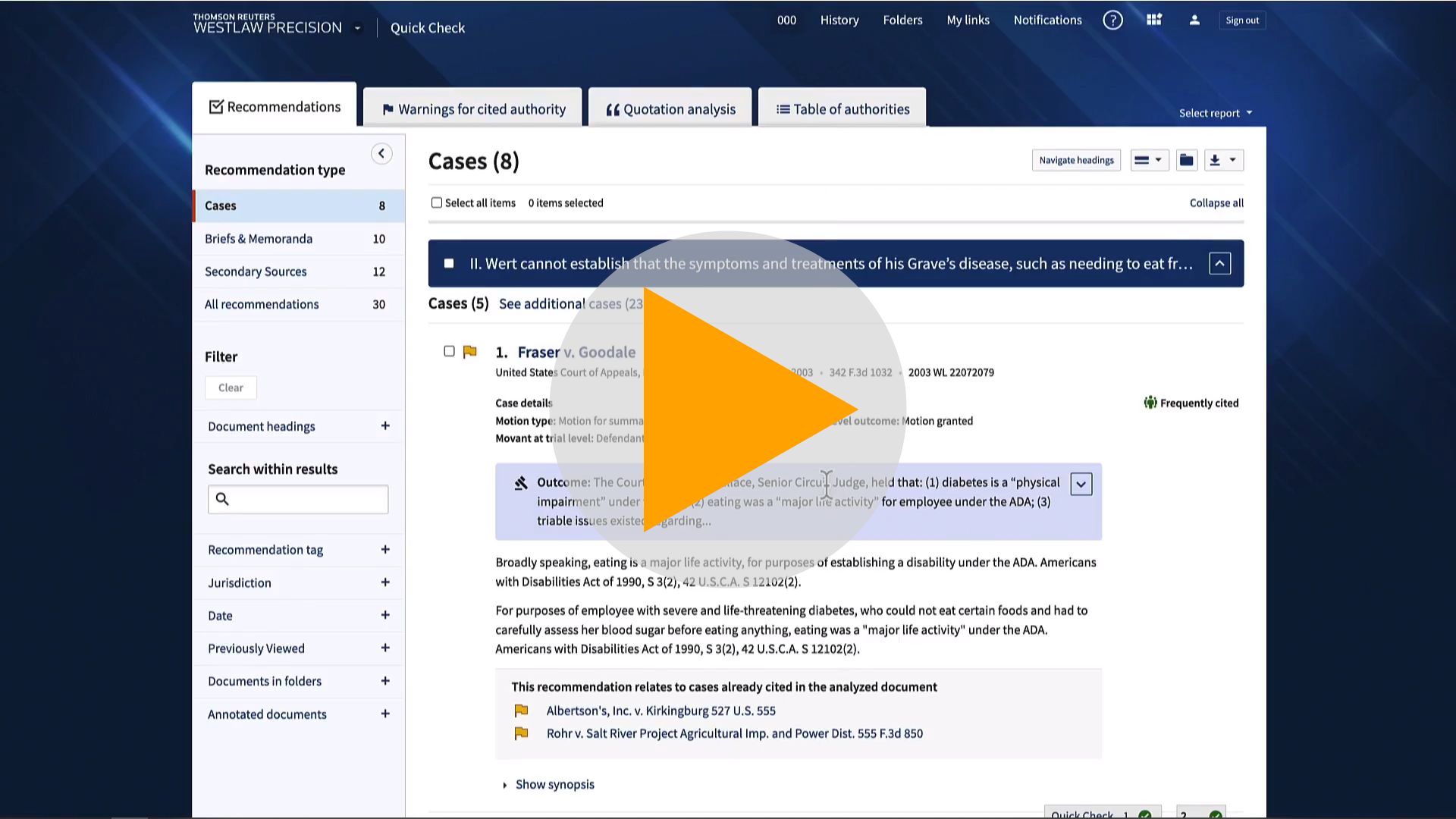 Video lesson on Quick Check and other Westlaw tools