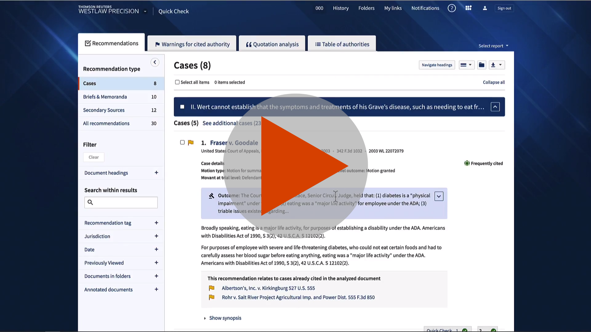 Video lesson on Quick Check and other Westlaw tools