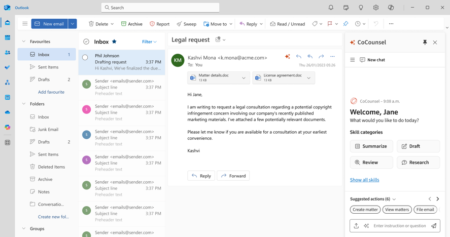 View lessons on CoCounsel for Microsoft Outlook 
